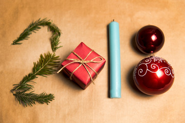 New Year's concept. Christmas number 2018 on the craft background