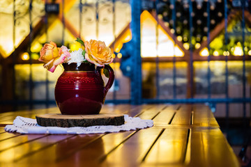 Flower table decorations at a Hungarian winery