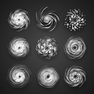 Realistic Hurricane cyclone vector icon, typhoon spiral storm logo, spin vortex illustration on black background with shadow.