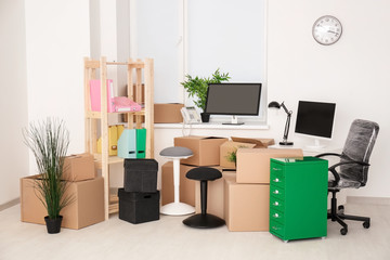Moving boxes and different stuff in new office