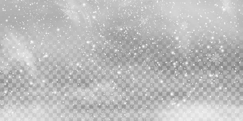 Foto op Aluminium Falling Christmas Shining transparent beautiful, little snow isolated on transparent background. Snow flakes, snow background. heavy snowfall, snowflakes in different shapes and forms. © pipochka
