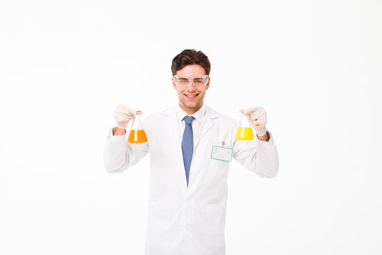 Portrait of a cheerful young male scientist