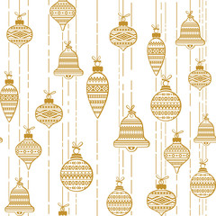 Golden seamless pattern consisting of Christmas balls. Swatch is included in vector file.
