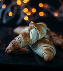 Homemade baked croissants. Christmas concept for a bakery