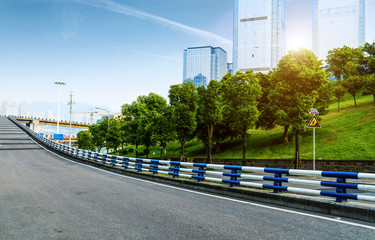 empty highway with cityscape and skyline of chongqing,China.