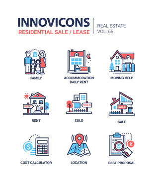 Residential sale and lease - line design icons set