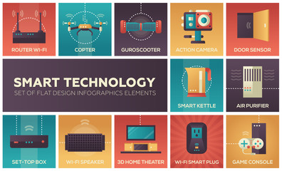 Smart technology - set of flat design infographics elements