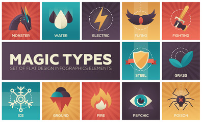 Magic types - set of flat design infographics elements