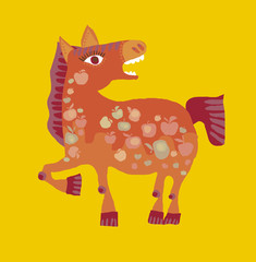 Cute cartoon horse vector illustration. Fun red pony animal mascot.