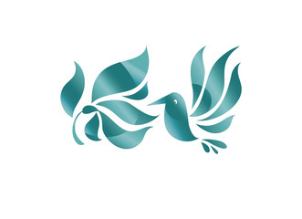 Concept abstract hummingbird vector illustration. Stylized green bird and flower element for logo, icon, symbol.