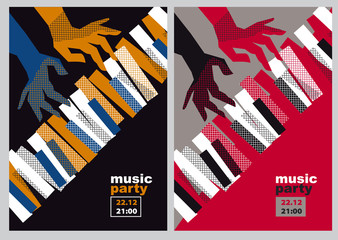 hands and piano keys vector illustration. modern concept jazz concert poster - 180903967