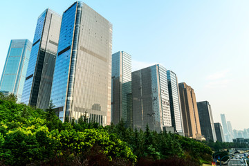 Fototapeta na wymiar Parks, grasslands and commercial buildings in Chongqing, China