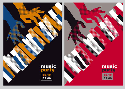 Hands And Piano Keys Vector Illustration. Modern Concept Jazz Concert Poster