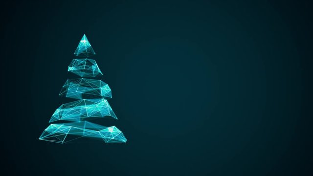 modern future christmas tree with copy space for season greetings message or logo on blue background. Elegant animated holiday season social digital card for technology,futuristic business.4k video
