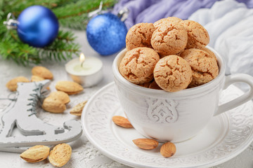 Traditional italian almond cookies - amaretti. Sweet holiday dessert. Christmas. New year. Selective focus