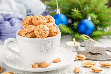 Traditional italian almond cookies - amaretti. Sweet holiday dessert. Christmas. New year. Selective focus