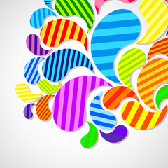 Bright striped colorful curved drops spray on a light background, color design, graphic illustration.