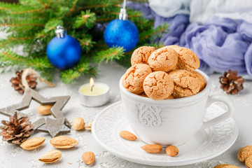 Traditional italian almond cookies - amaretti. Sweet holiday dessert. Christmas. New year. Selective focus