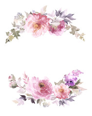 Greeting card with peonies watercolor painting.