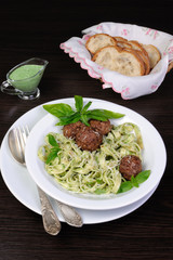 Meatballs with pasta sauce avocado