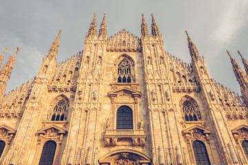 detail of the facade of Milan Cathedral