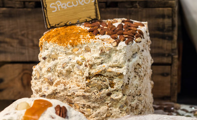 Nougat with raisins, almonds and pistachio at Chocolate Exhibition, 