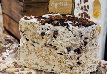 Nougat with raisins, almonds and pistachio at Chocolate Exhibition, 