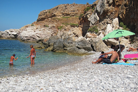 San Vito Lo Capo, Sicily - August 31, 2011: Tourists at Isulidda beach