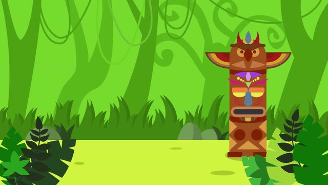 Jungle Background With Indian Totem. Canadian Haida totem inside lost forest animation with space for your text or logo full hd. American Totem animation loop 4k.