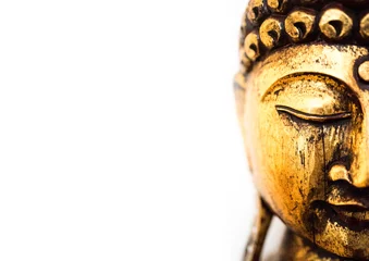 Abwaschbare Fototapete Buddha Kopf der goldenen Buddha-Statue auf weißem Hintergrund