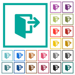 Exit flat color icons with quadrant frames