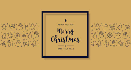 christmas card  icon elements text greeting black frame golden background
