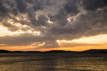 romantischer Sonnenuntergang auf dem Nationalpark Kornaten, Kroatien