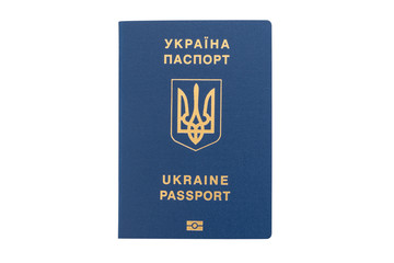 Foreign passport of Ukraine isolated on white background. Ukrainian traveler. The Ukrainian migrant. Visa-free regime for Ukraine