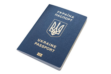 Foreign passport of Ukraine isolated on white background. Ukrainian traveler. The Ukrainian migrant. Visa-free regime for Ukraine