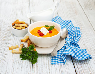 Pumpkin soup with fresh pumpkins