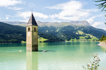 Italien - Vinschgau - Kirchturm von Altgraun - Campanile di Curon Venosta Vecchia