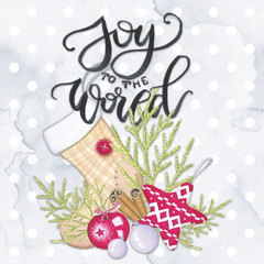 Joy To The World Christmas Lettering Isolated on a White Background Xmas Hand Drawn Illustration
