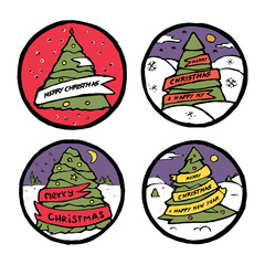 Set of Christmas and New Year round emblems