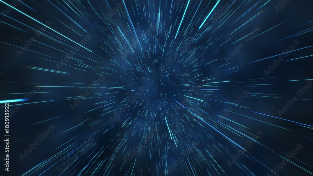 Poster abstract flight in space hyper jump 3d illustration