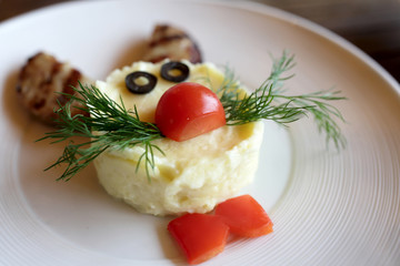 Plate with cutlets and mashed potatoes