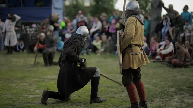 Battle between knights on the battlefield
