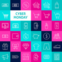 Vector Line Cyber Monday Icons