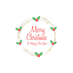 Merry Christmas & Happy New Year Round Frame Wreath Flat Design