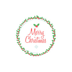 Merry Christmas Round Frame Wreath Flat Design