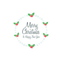 Merry Christmas & Happy New Year Round Frame Wreath Flat Design