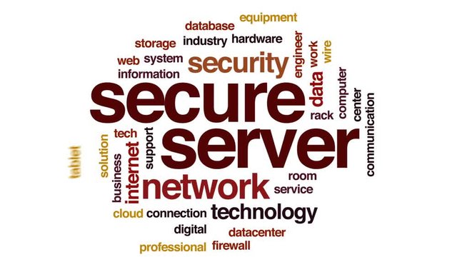 Secure server animated word cloud, text design animation.