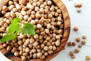 Raw Chickpeas on a bowl. Chickpeas is nutritious food. Healthy and vegetarian food