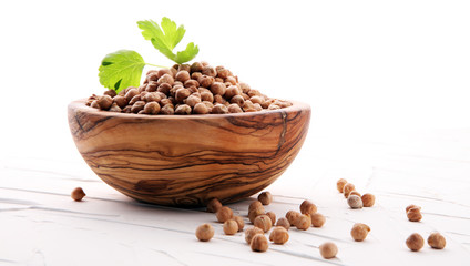 Raw Chickpeas on a bowl. Chickpeas is nutritious food. Healthy and vegetarian food