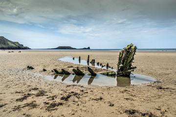 Wreck of the Helvetia, at Rossili, Gower, Wales, UK